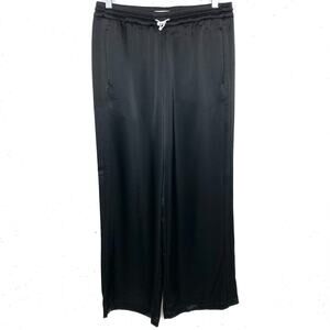 Tory Sport Lightweight Satin Track Pants Straight Leg Elastic Waist Black Small